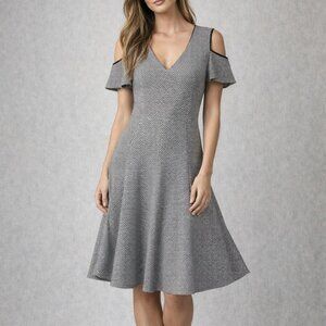 NWT Lynn Ryan Cut Out Cold Shoulder Flutter Sleeve Zipper Fit Flare Dress Sz M